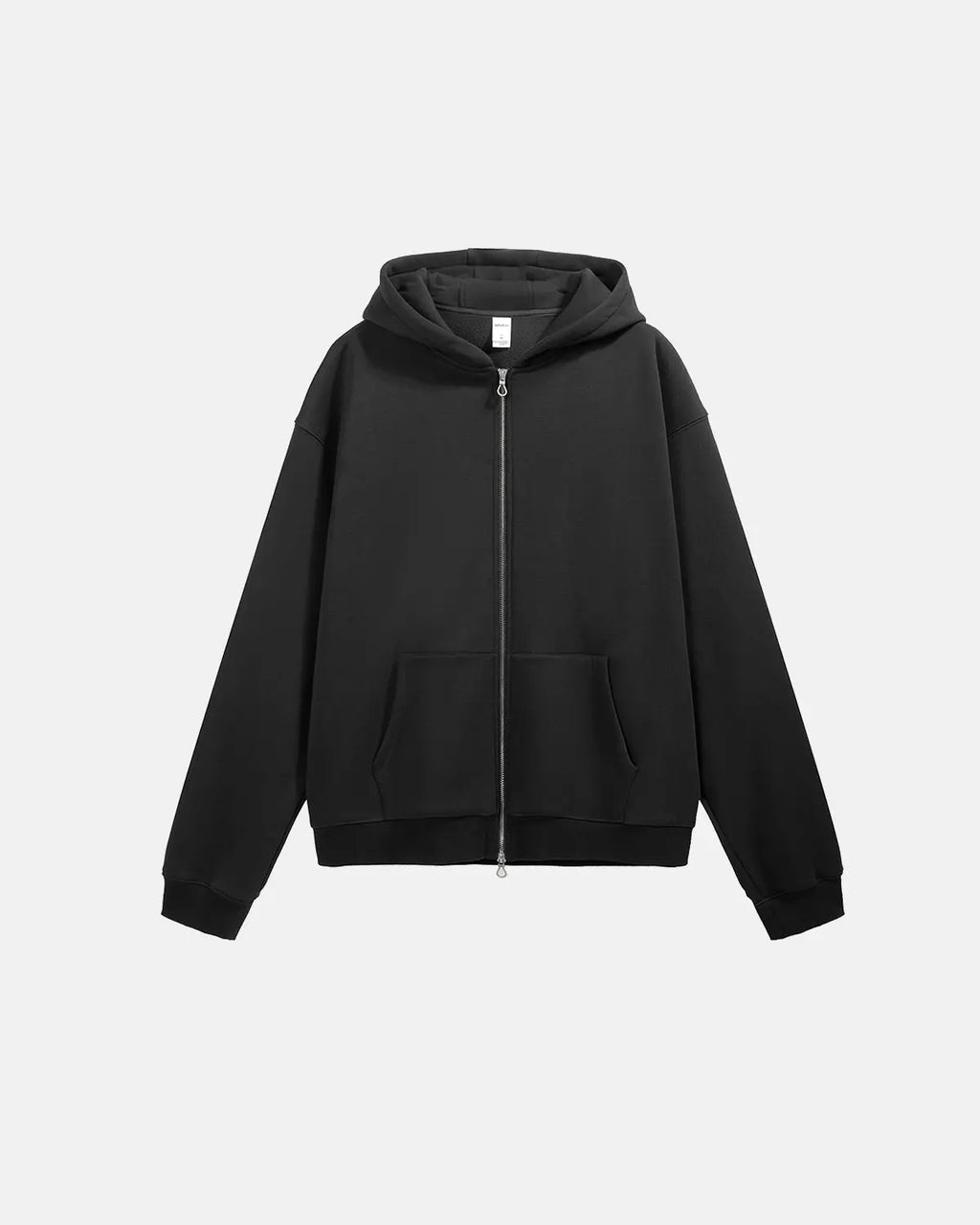 Inflation Streetwear fleece zip-up oversized hoodie with a front zipper, cozy fleece fabric, and relaxed fit in neutral color.