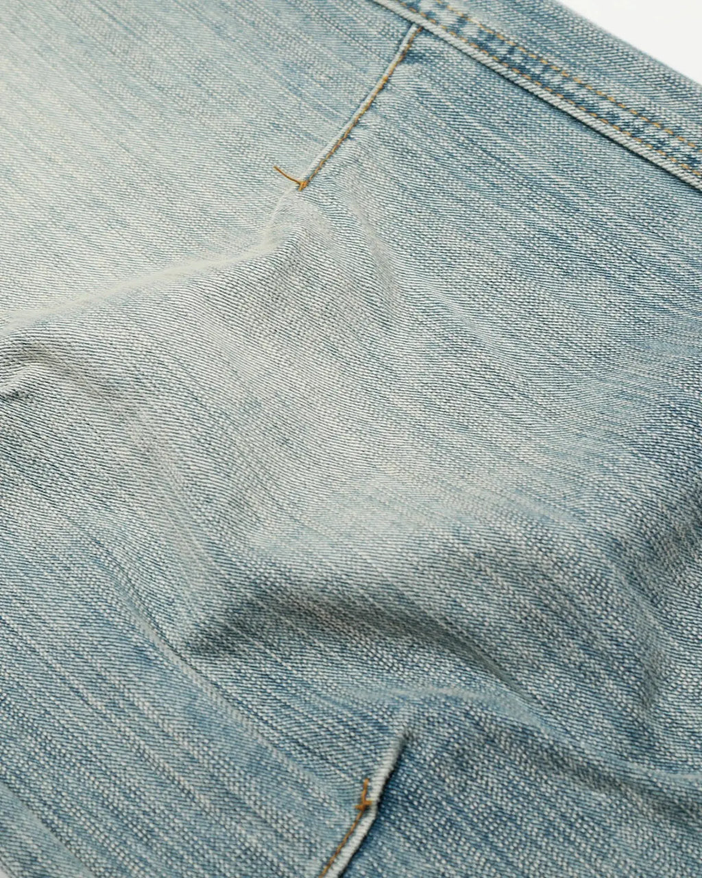 Inflation Stitching Bamboo Weave Baggy Jeans showing relaxed fit, detailed stitching, and woven bamboo-inspired fabric texture.