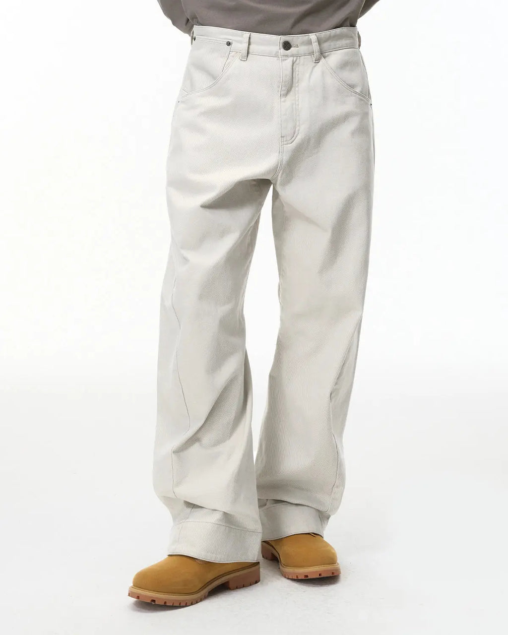 Flation Stitching Flare Baggy Jeans with distressed details, high waist, and streetwear style, shown on a model.