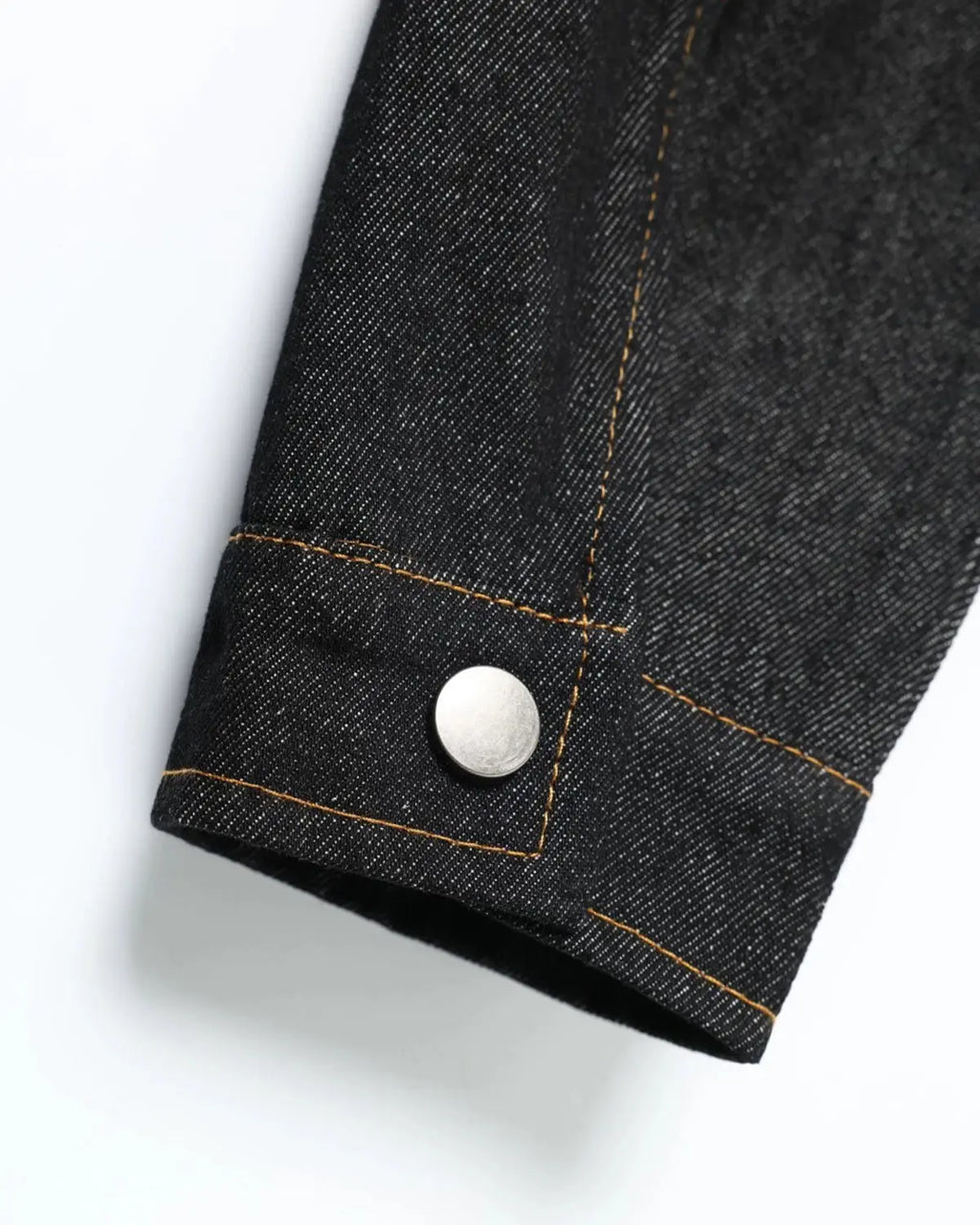Metal toggle raw denim jacket by Flation Streetwear, showing front view with metal fasteners and classic raw denim fabric.
