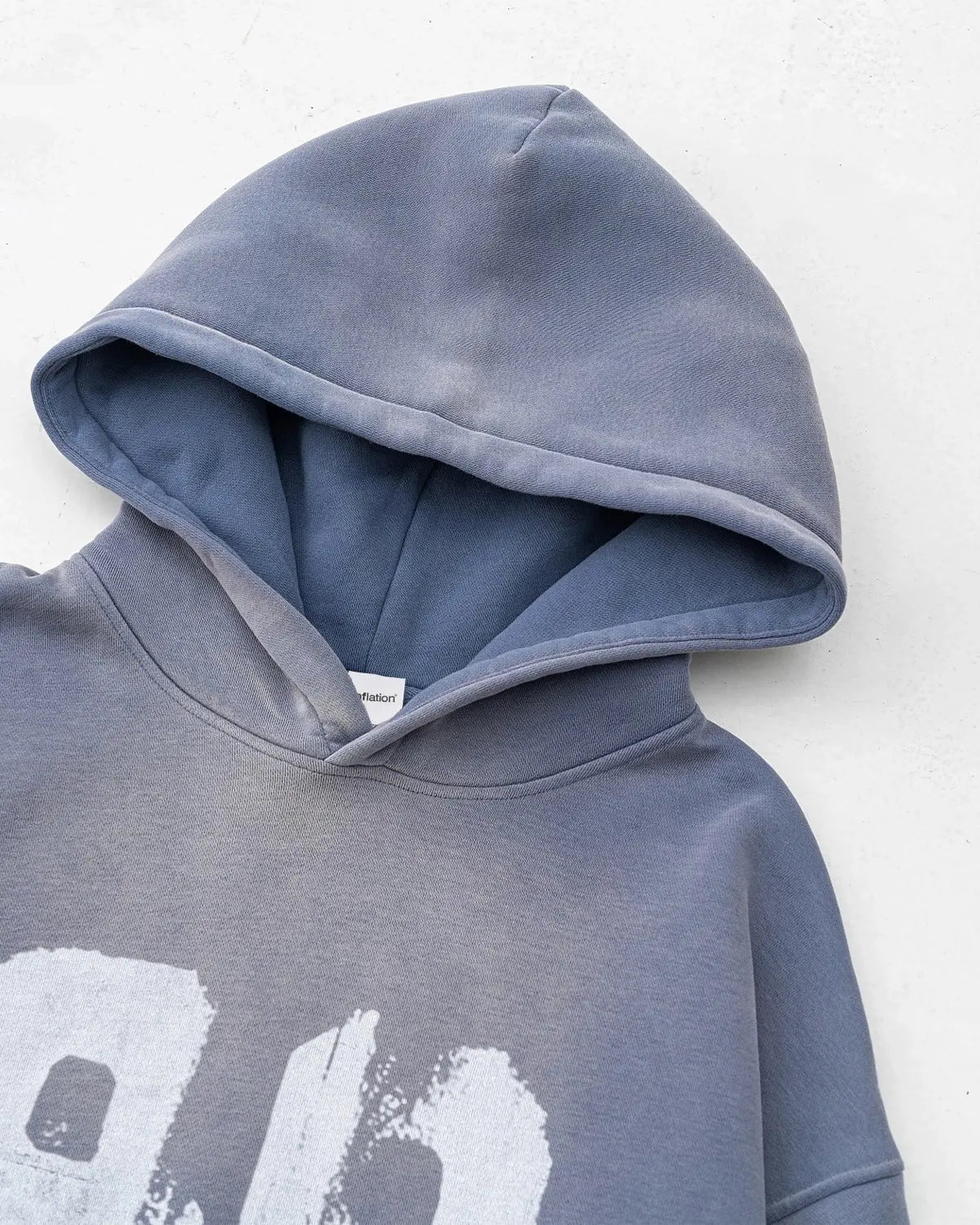 Gray graffiti print washed fleece hoodie by Flation Streetwear with a relaxed fit and bold urban graphic design.