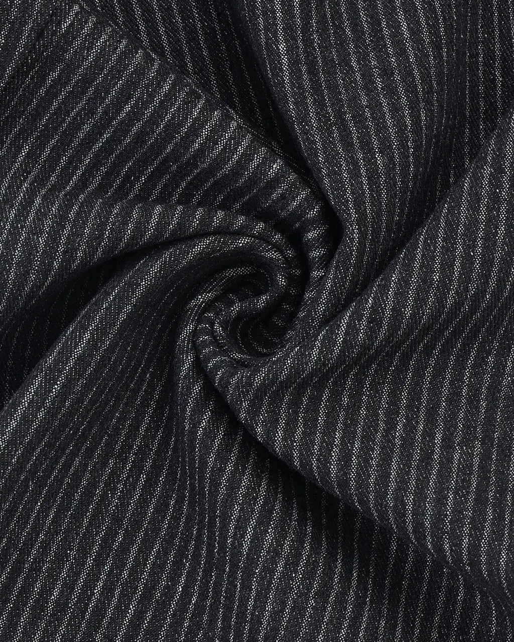 Vintage pinstripe pleated barrel jeans by INFLATION, showing the stylish high-waisted pants with pleats and a relaxed fit.