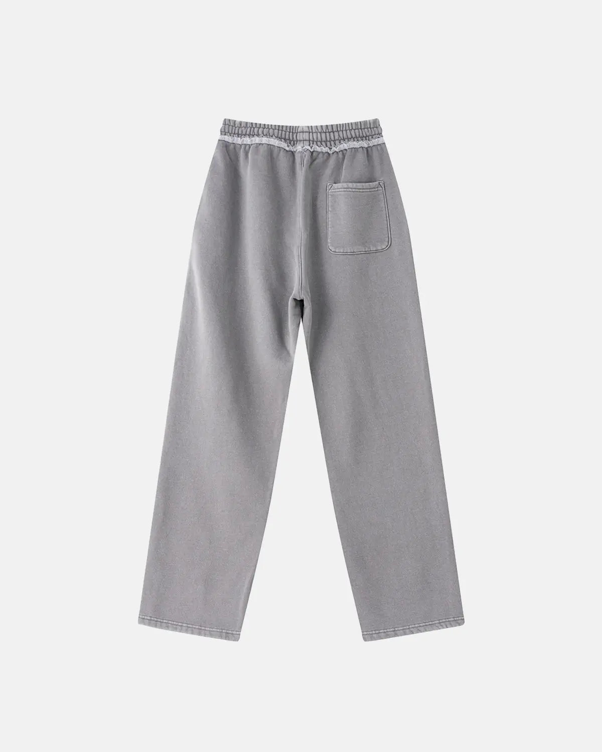 Flation streetwear wash patchwork straight leg sweatpants displayed on a hanger with a casual fit and patchwork design.