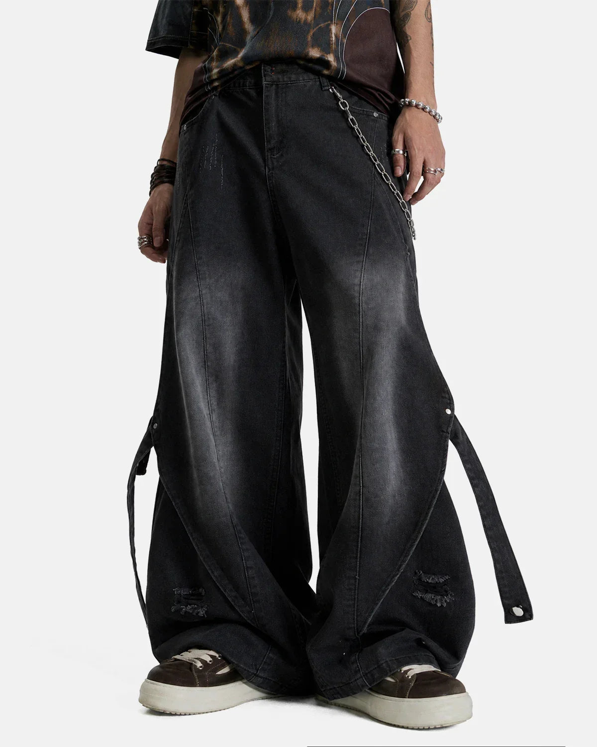 Light blue washed straight-leg jeans with adjustable straps from Inflation Streetwear, displayed on a hanger against a neutral background.