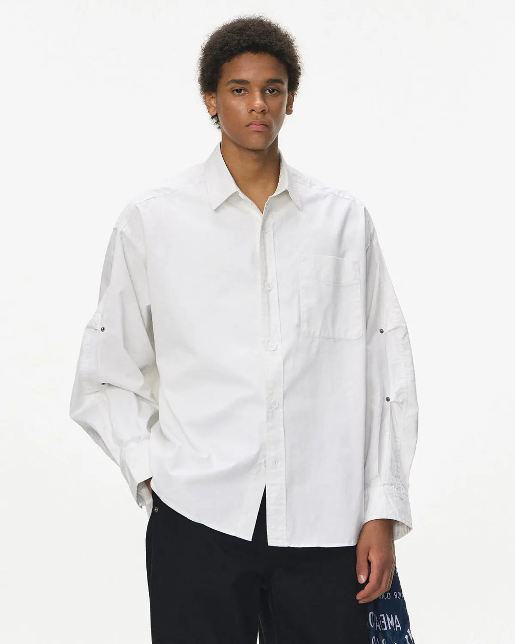 Acid wash cargo shirt jacket by Flation Streetwear, featuring multiple pockets and a relaxed, oversized fit.