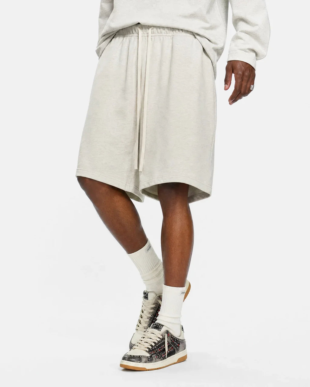 Inflation Heavyweight Drawstring Sweat Shorts in black with adjustable waistband and relaxed fit, casual streetwear style.