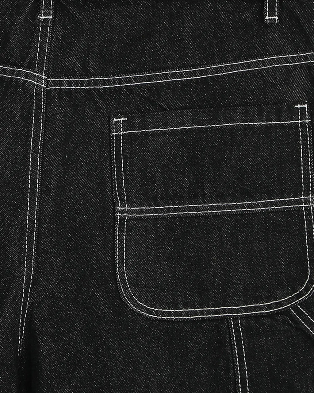 Inflation Streetwear raw denim cargo longline shorts, casual pants with multiple pockets and distressed finish, styled for streetwear.
