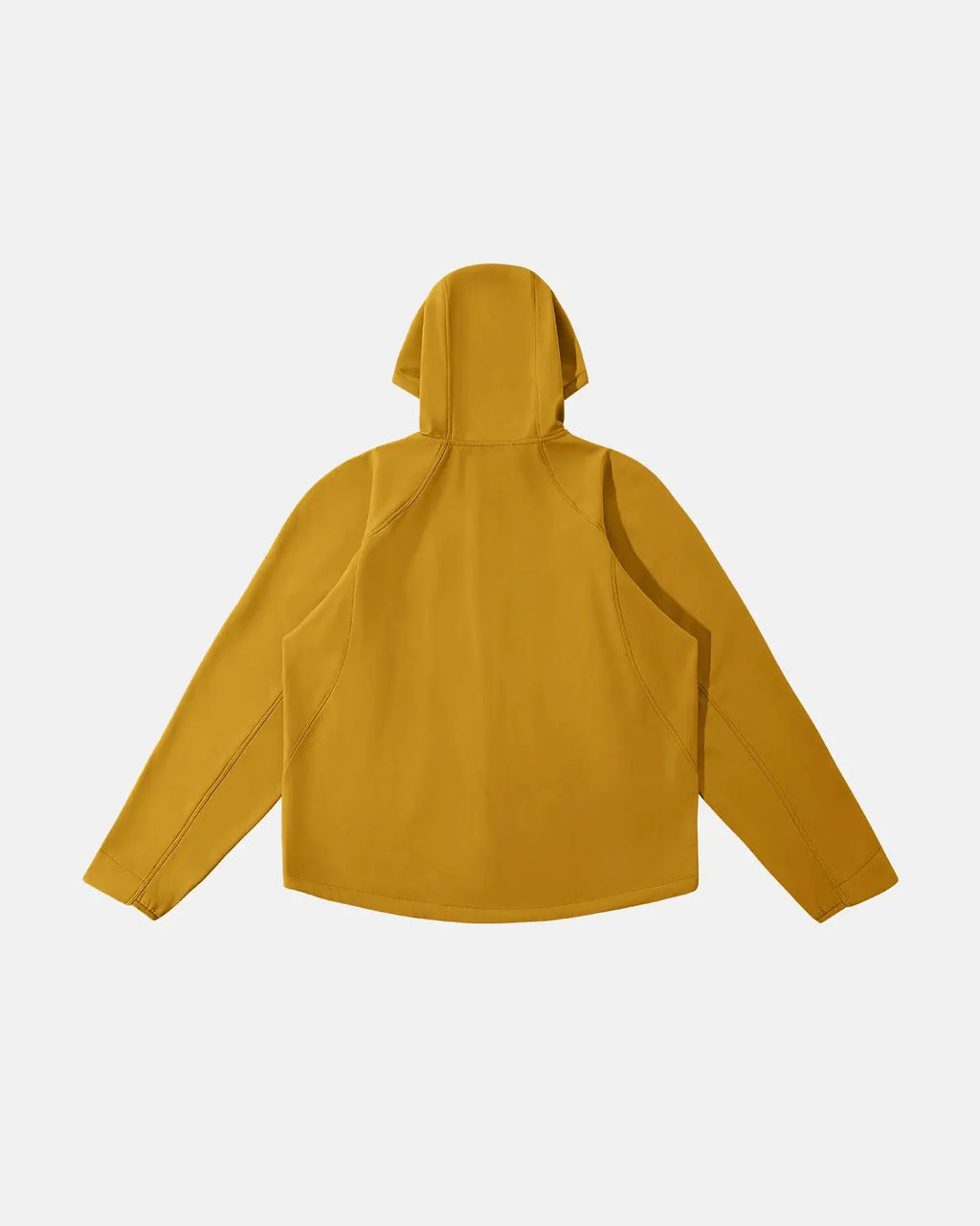 Inflation outdoor fleece-lined softshell hiking jacket with a hood, designed for warmth and outdoor comfort.