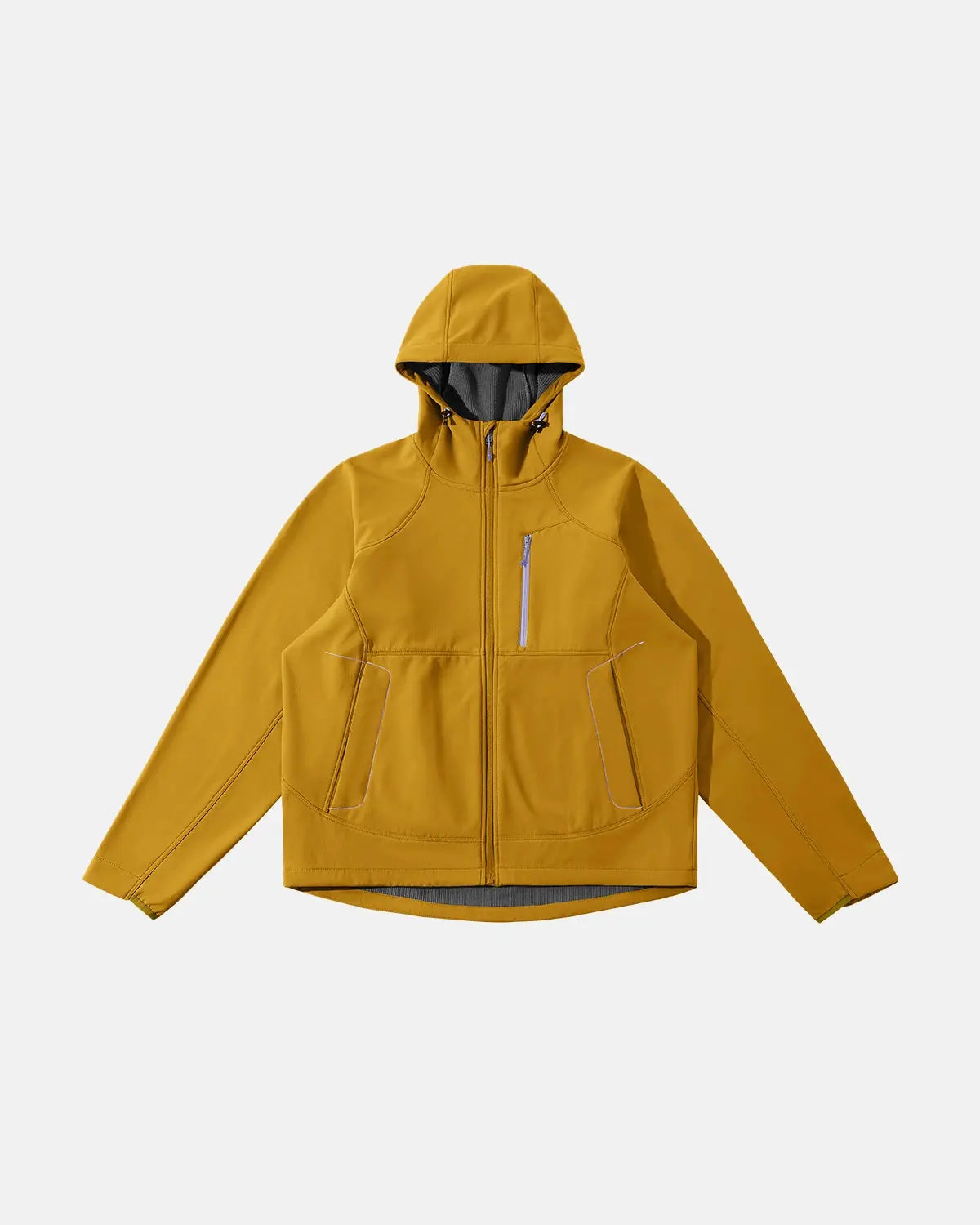 Inflation outdoor fleece-lined softshell hiking jacket with durable fabric and adjustable hood, ideal for outdoor adventures.