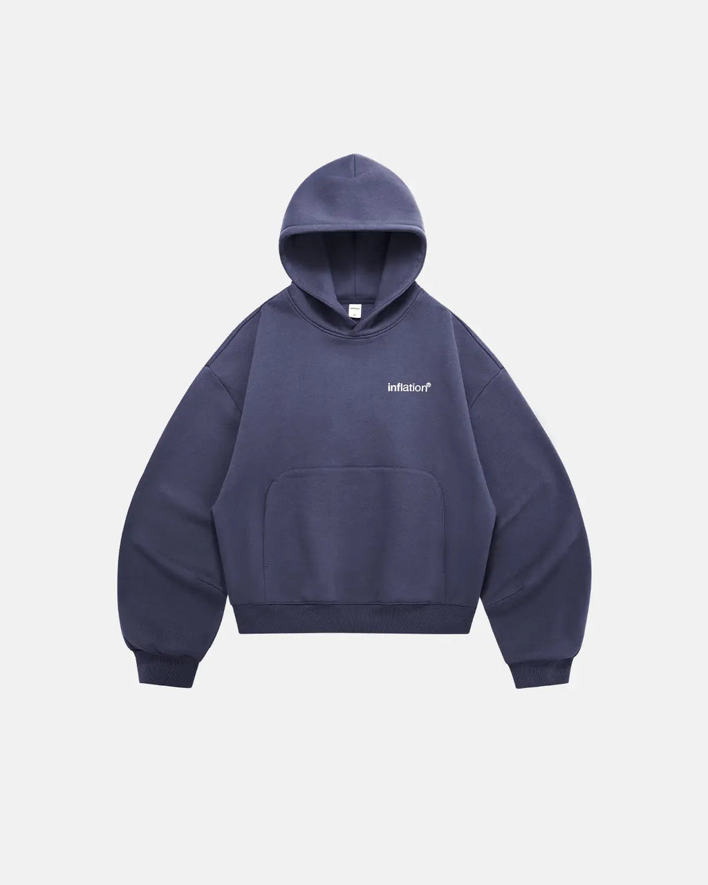 Inflation brand cropped fleece hoodie with logo detail, featuring a relaxed fit and soft fabric, casual streetwear style.