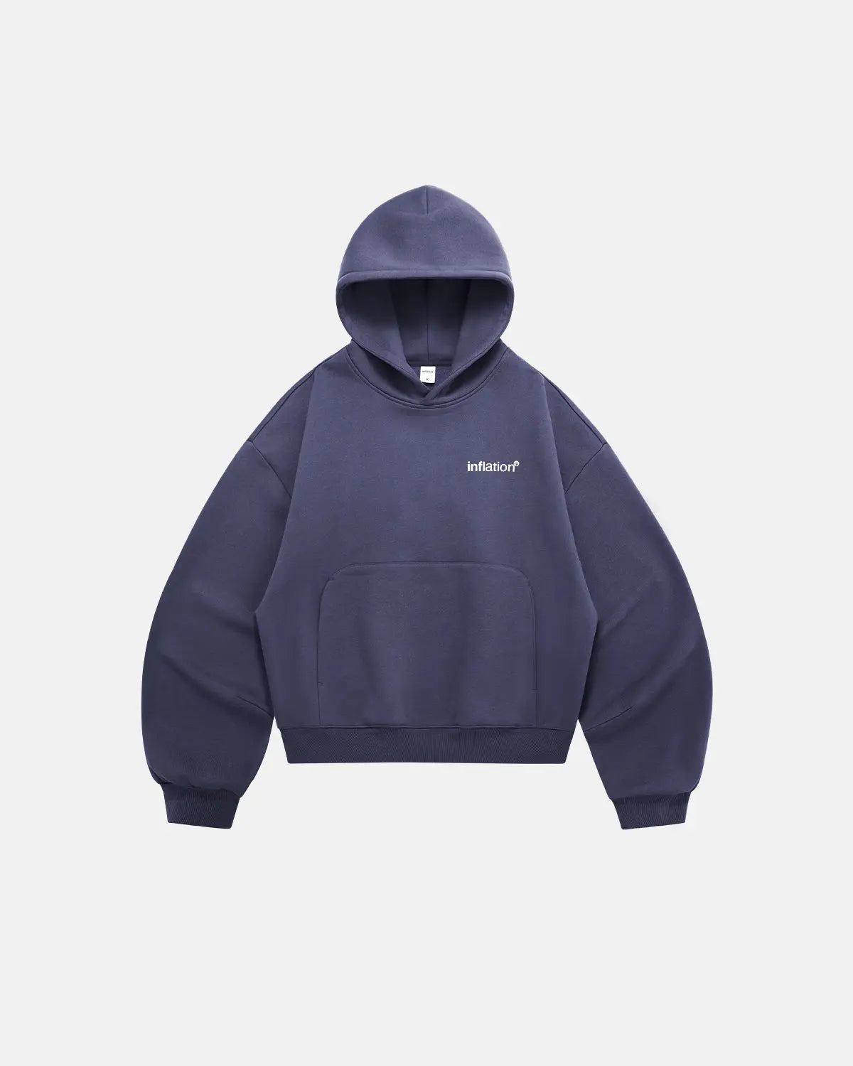 Inflation brand cropped fleece hoodie with logo detail, featuring a relaxed fit and soft fabric, casual streetwear style.