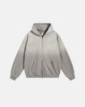 Flation Flation Monkey Wash French Terry Zip-Up Hoodie displayed on a hanger, showing the front with a hood and zipper.