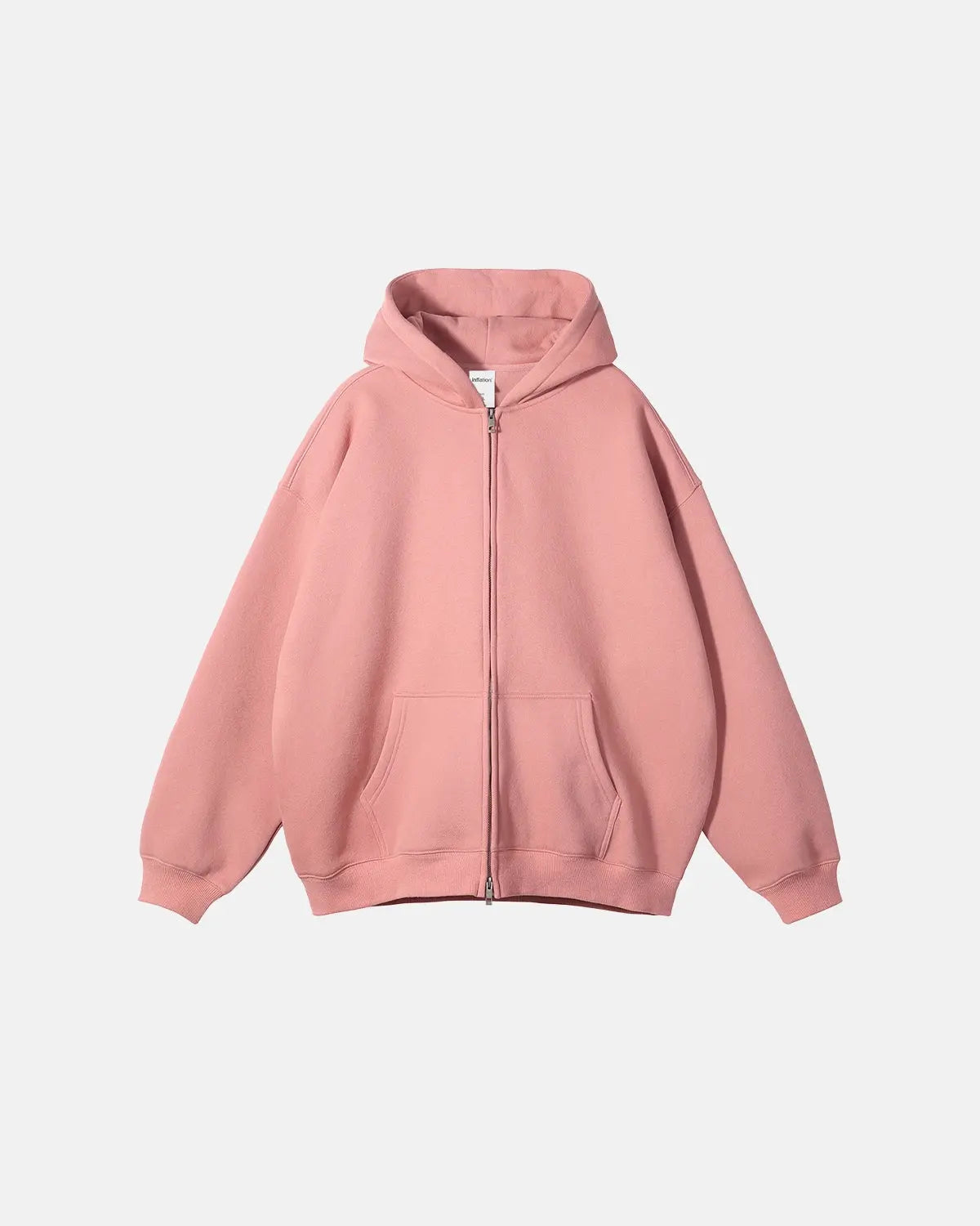 Black fleece double zip-up hoodie jacket by Flation Streetwear with front pockets and adjustable hood.