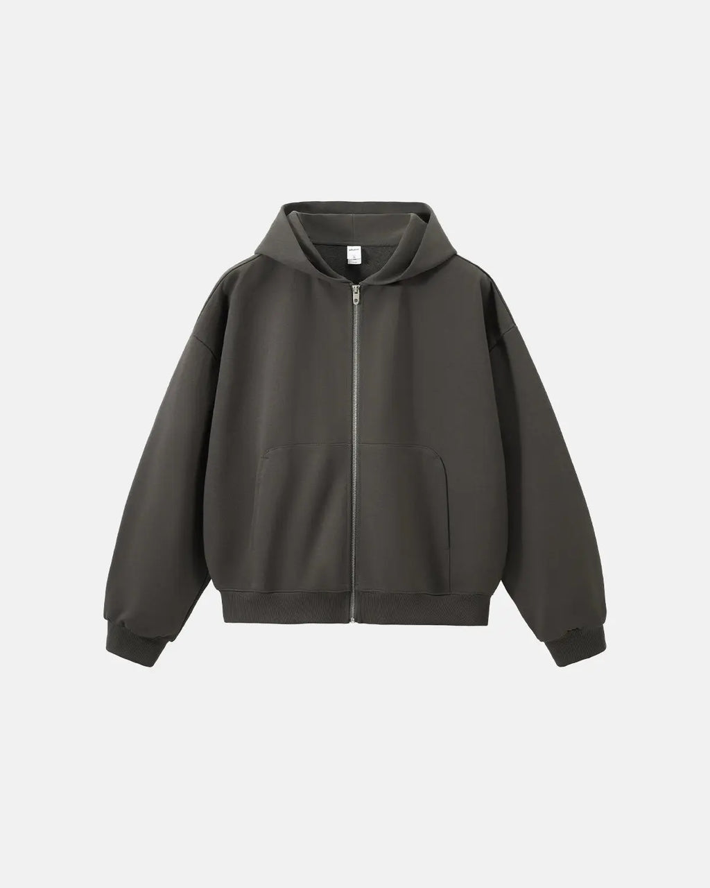 Light grey French Terry zip-up hoodie from Flation Streetwear with a front pocket and adjustable drawstrings.