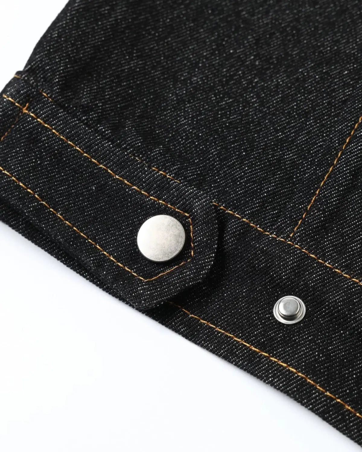 Metal toggle raw denim jacket by Flation featuring a classic streetwear style with metal button closures and distressed denim fabric.