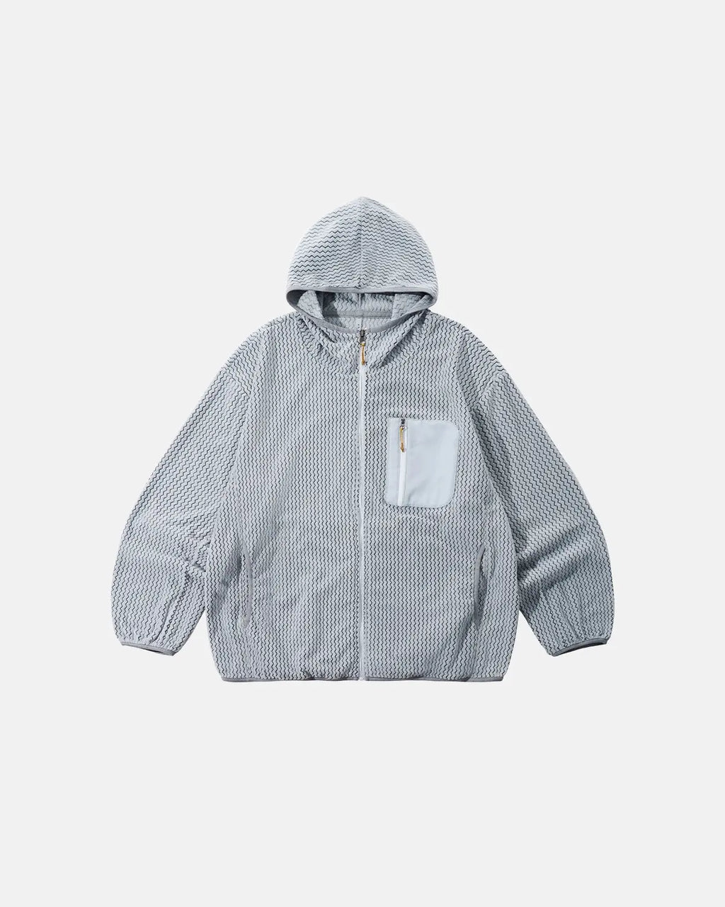 Inflation Wave Fleece Zip-Up Jacket, lightweight streetwear jacket in black with a full front zipper and fleece texture.