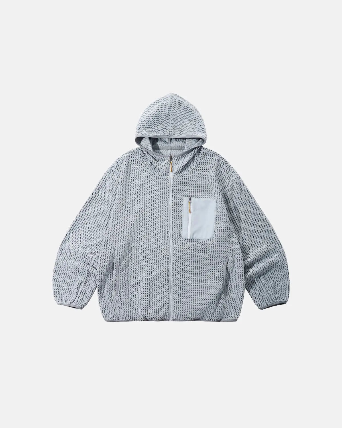 Inflation Wave Fleece Zip-Up Jacket, lightweight streetwear jacket in black with a full front zipper and fleece texture.