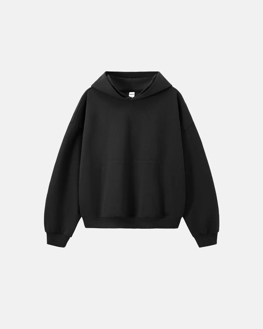 Blank boxy fit French terry hoodie by Flation, featuring a relaxed silhouette and casual streetwear style.