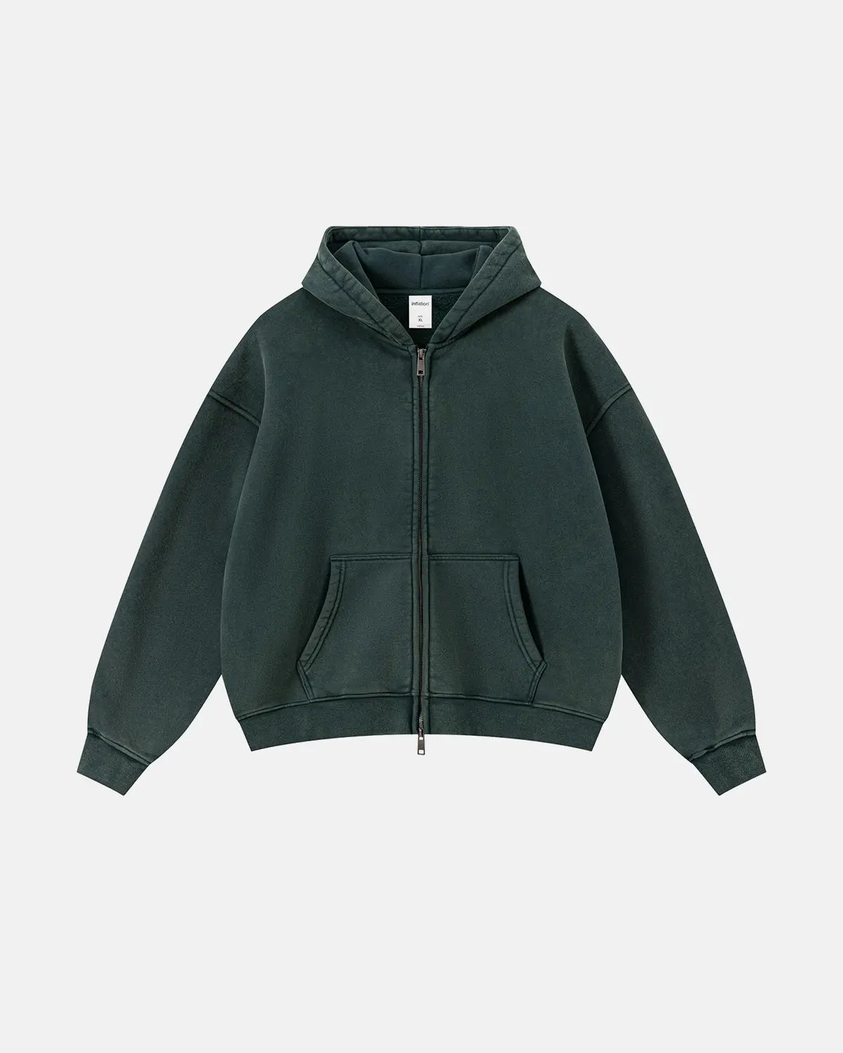 Vintage washed fleece boxy zip hoodie by INFLATION, featuring a relaxed fit and stylish streetwear design.