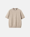 Short-sleeved crewneck sweater by INFLATION featuring knitted fabric, casual streetwear style, in neutral tones.