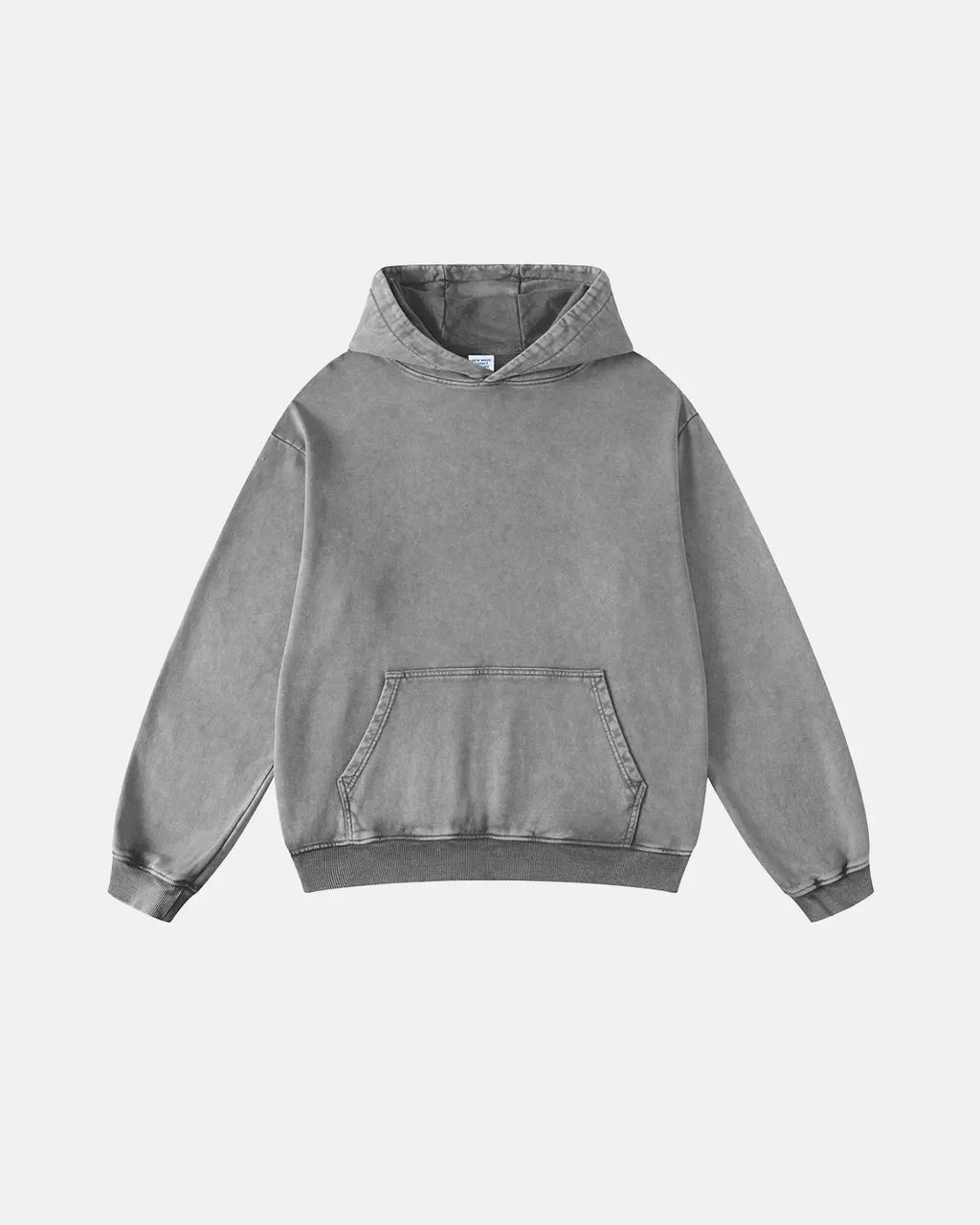 Acid washed French Terry hoodie by INFLATION Streetwear, showing a relaxed fit and distressed, stylish design in soft fabric.