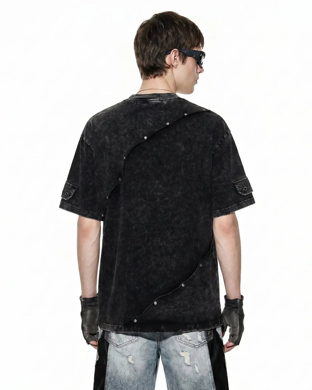 Deconstructed washed oversized T-shirt from Inflation Streetwear featuring a relaxed fit and distressed detailing.