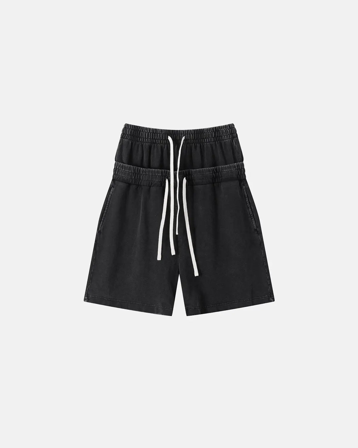 Inflation brand double waist acid wash sweat shorts with relaxed fit and stylish distressed detailing.