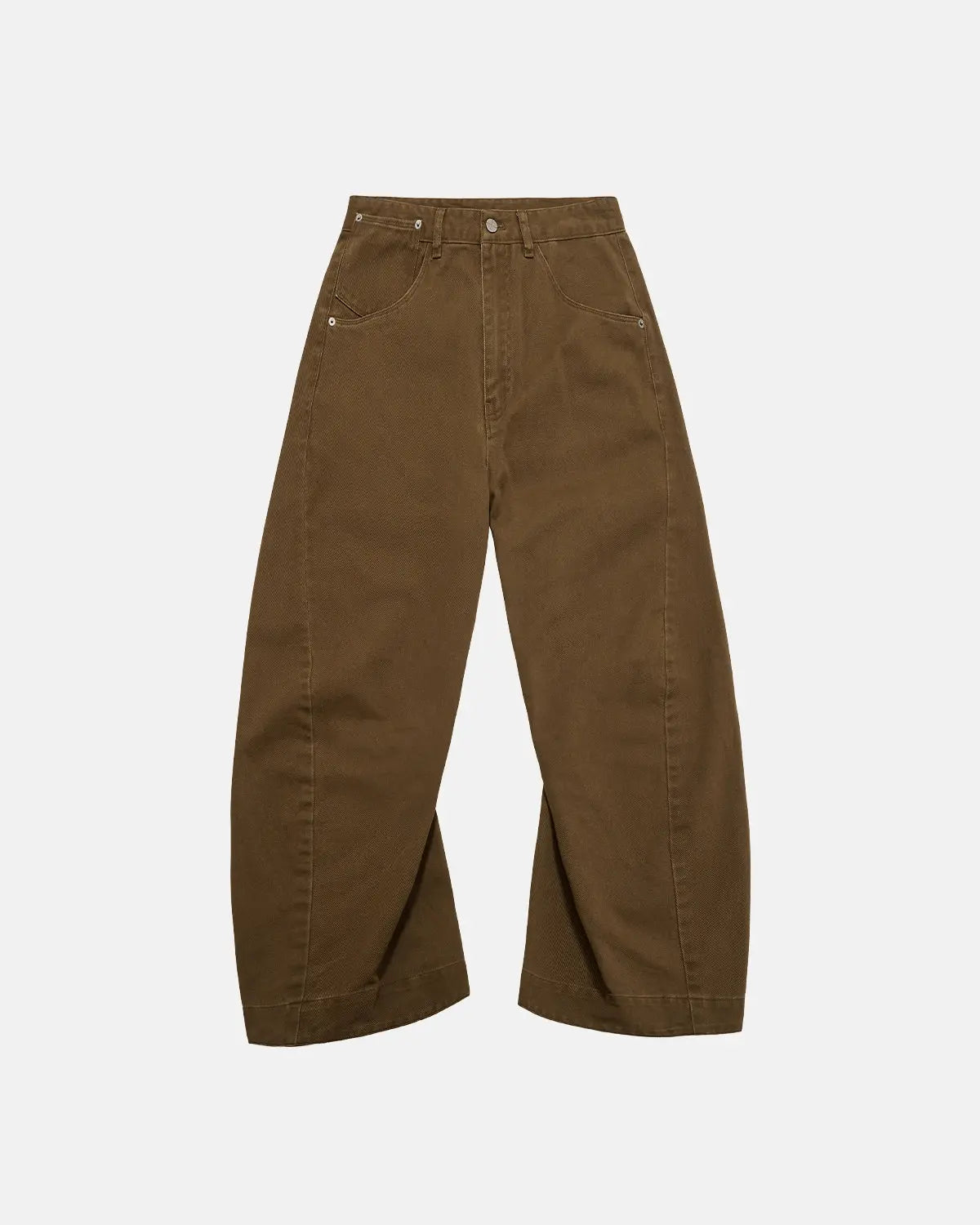 Inflation Stitching Flare Baggy Jeans with detailed stitching, high-waisted fit, and relaxed silhouette, styled for streetwear fashion.