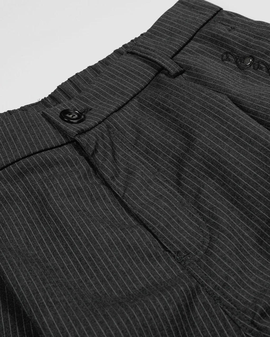 Inflation Streetwear pinstripe stud detail tailored shorts, stylish pants with pinstripes and metal studs, casual and modern design.