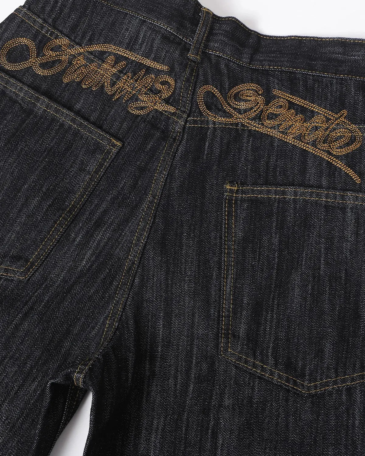 Embroidered raw baggy jeans from Inflation Streetwear featuring detailed embroidery and a relaxed fit style.