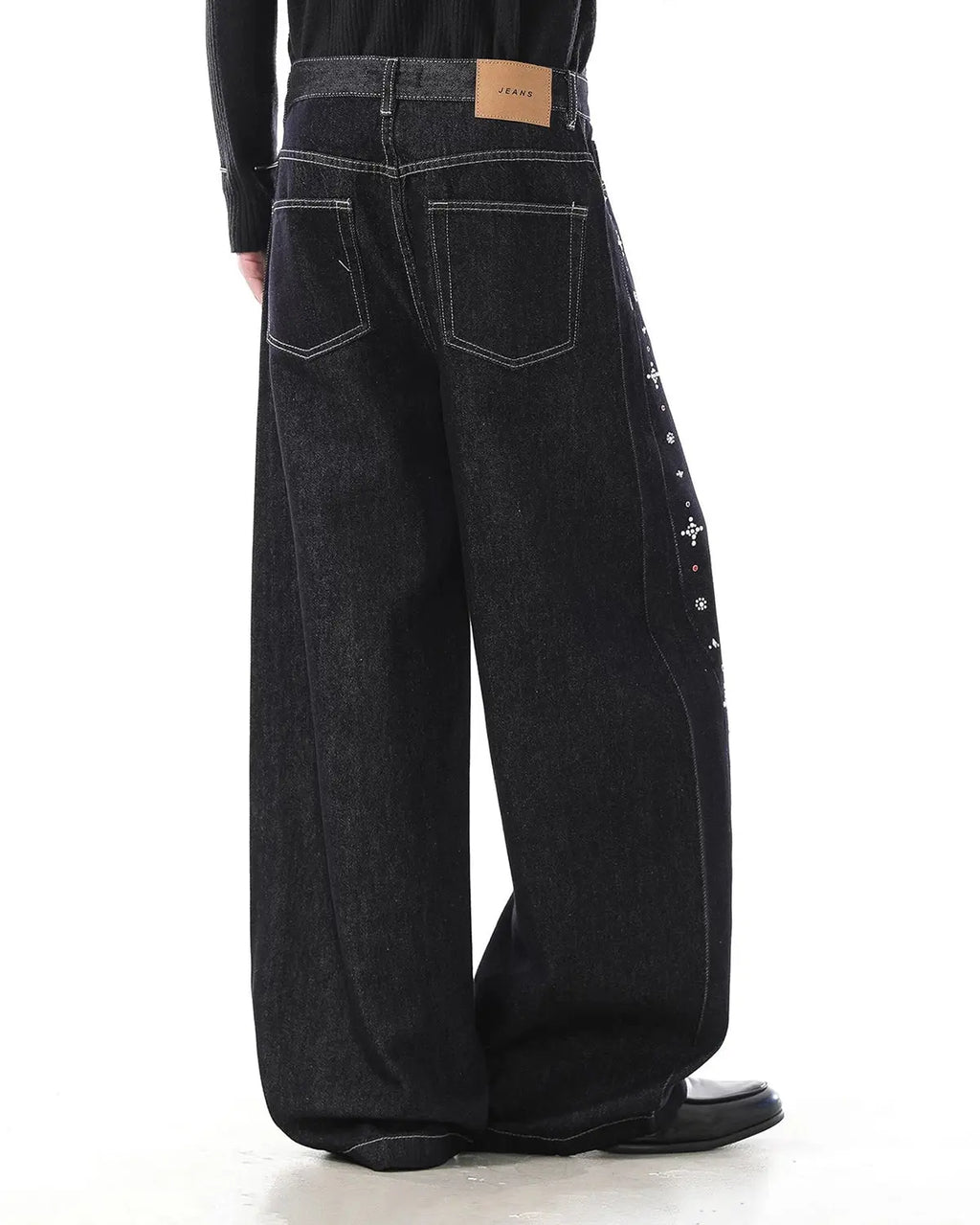 Inflation Studded Rhinestone Baggy Denim Jeans featuring rhinestone embellishments and a relaxed streetwear fit.