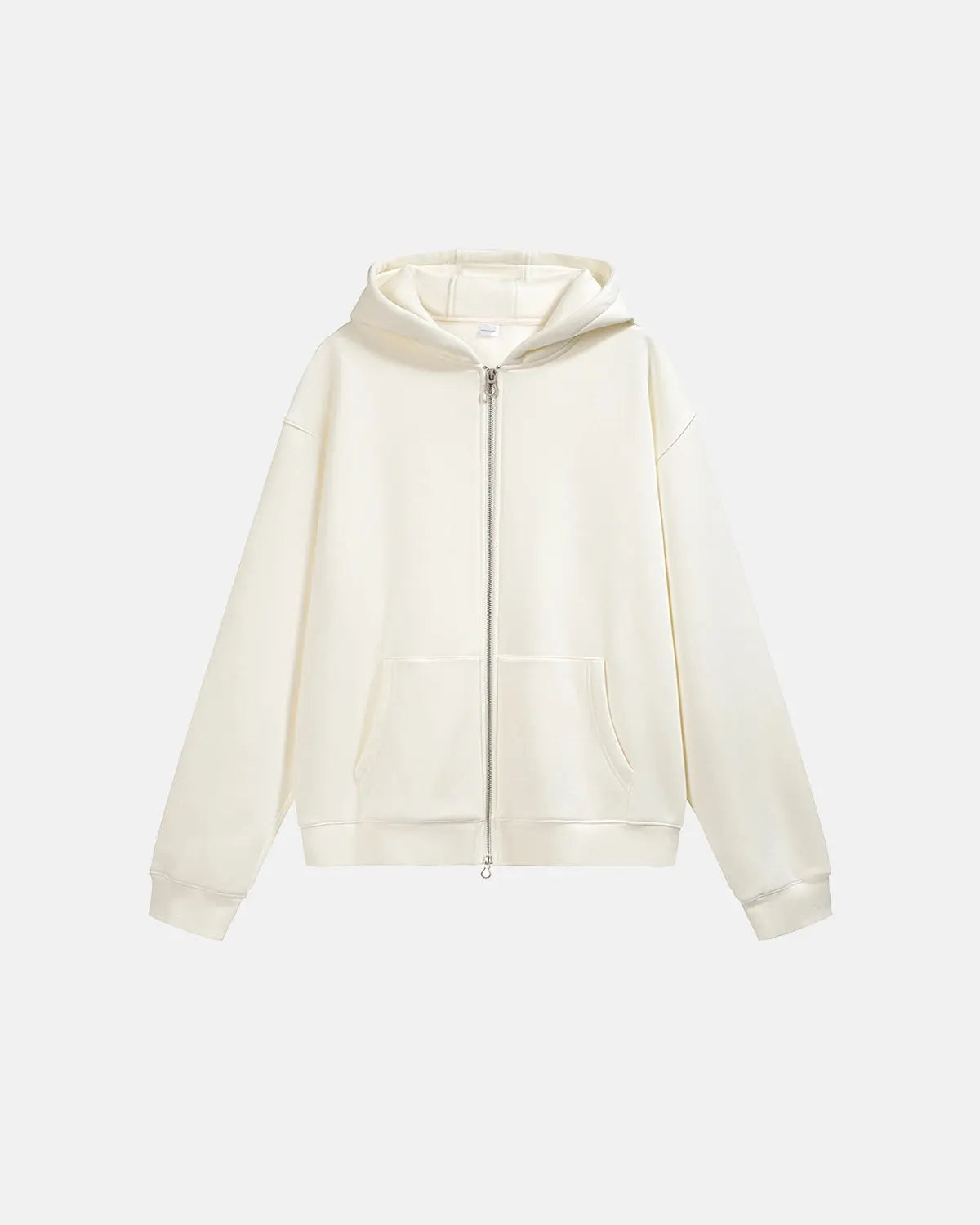 Inflation Streetwear fleece zip-up oversized hoodie, front view showing soft fabric, oversized fit, and casual design.