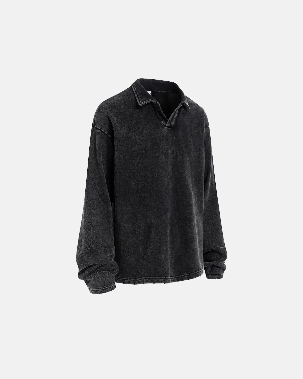 Inflation Streetwear acid wash polo shirt, casual t-shirt with a vintage style, featuring a relaxed fit and faded denim look.