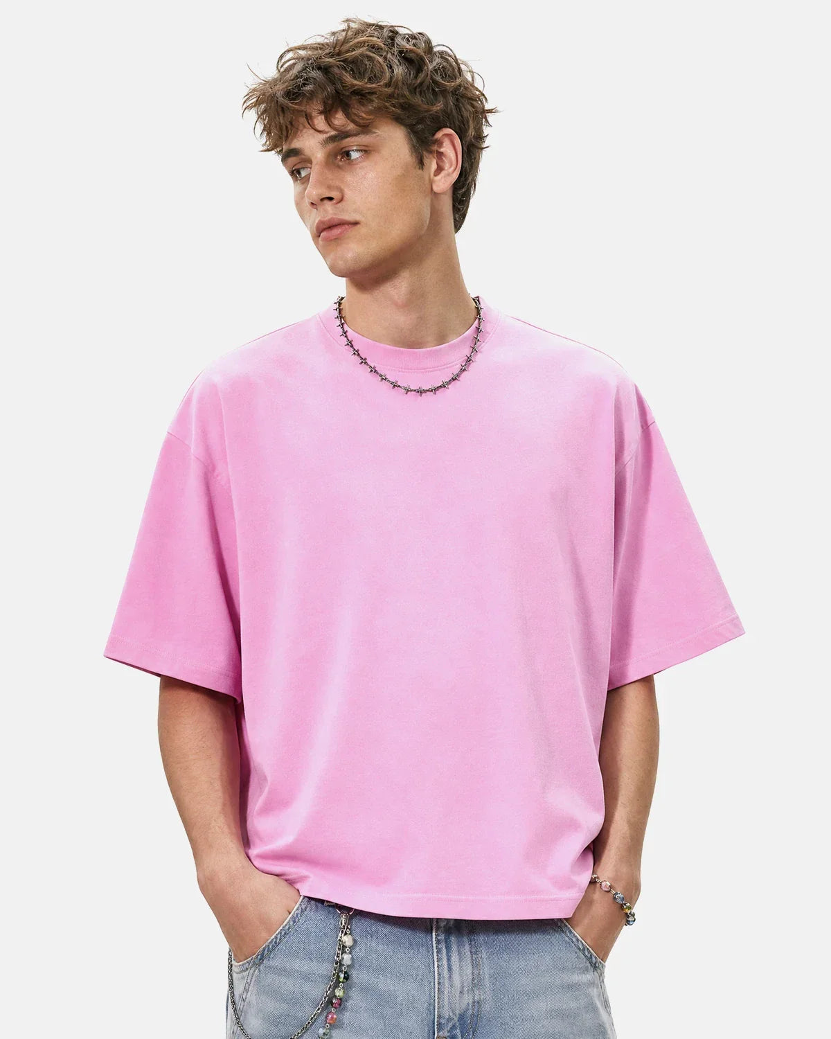 Inflation Snow Washed Heavyweight Boxy T-Shirt in neutral color, showcasing a relaxed fit and textured fabric detail.