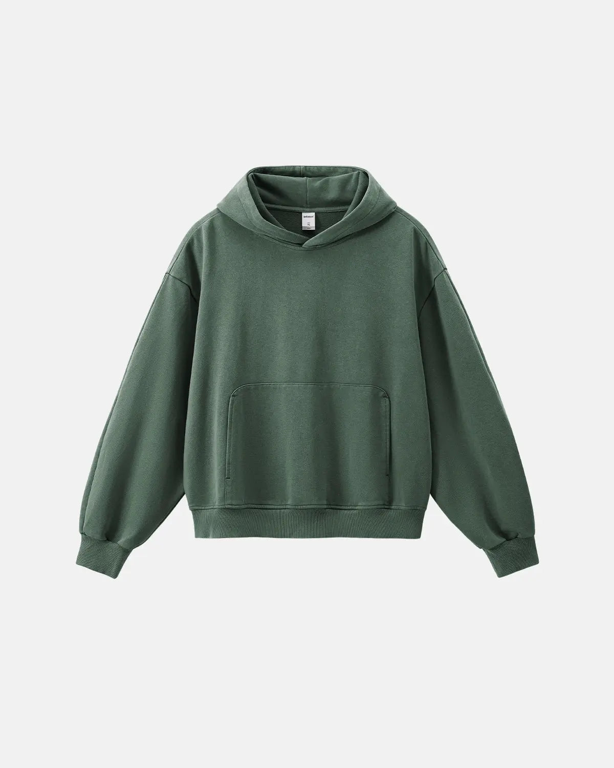 Inflation Streetwear garment-washed French Terry hoodie with a relaxed fit and casual style, displayed on a mannequin.