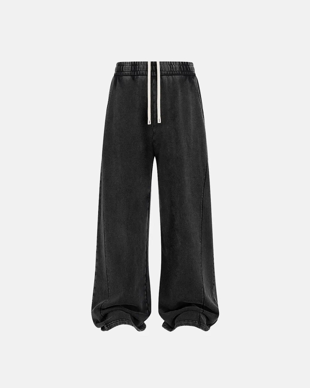 Flation acid wash stitching straight leg sweatpants featuring distressed denim-style details and relaxed fit for streetwear style.