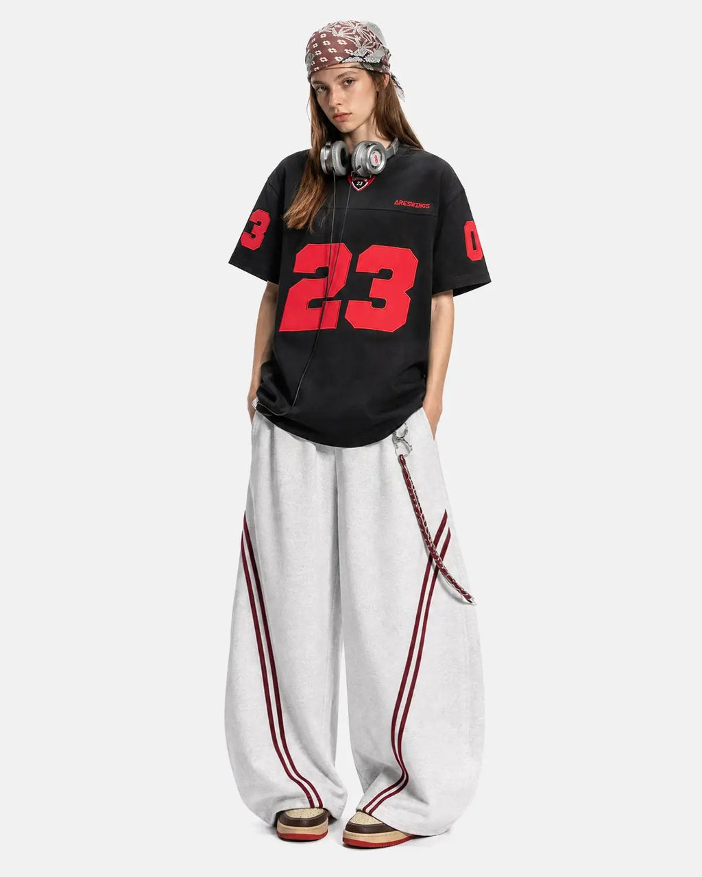 Inflation Streetwear varsity number applique T-shirt featuring bold embroidered number design on white cotton fabric