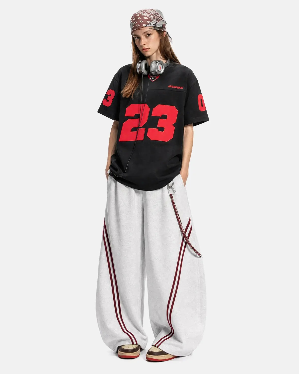 Inflation Streetwear varsity number applique T-shirt featuring bold embroidered number design on white cotton fabric