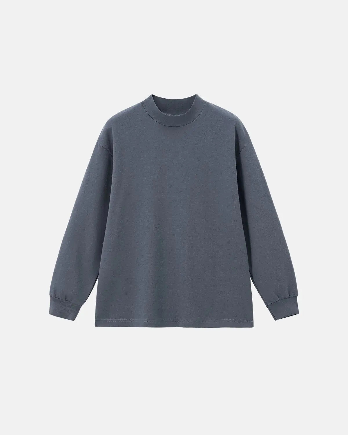 Inflation Streetwear soft touch mock neck sweatshirt in neutral color, close-up of fabric and neckline detail.