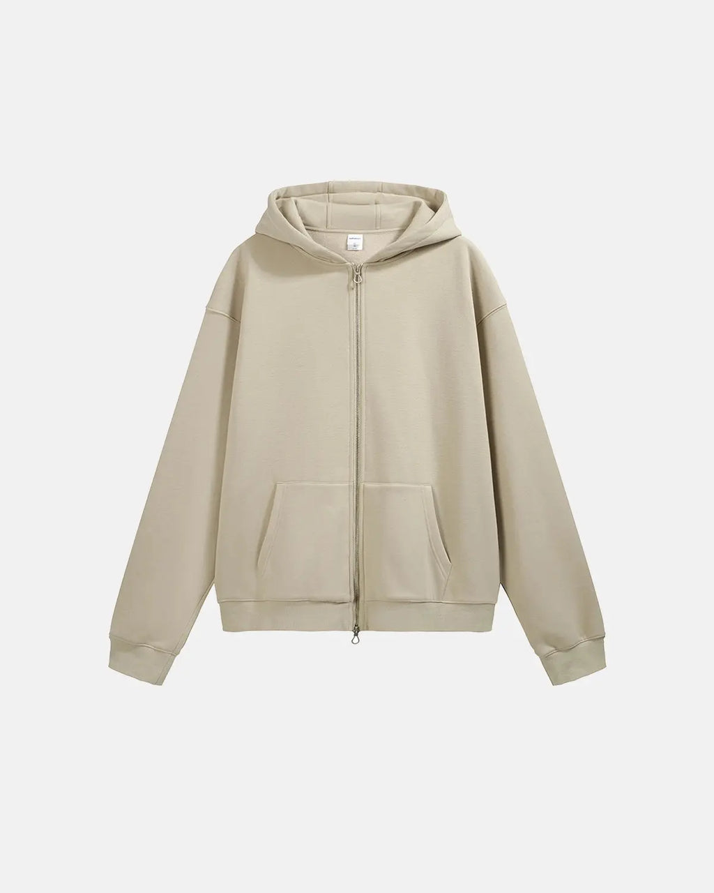 Inflation Streetwear fleece zip-up oversized hoodie in soft fabric, featuring a relaxed fit and hood with front zipper closure.