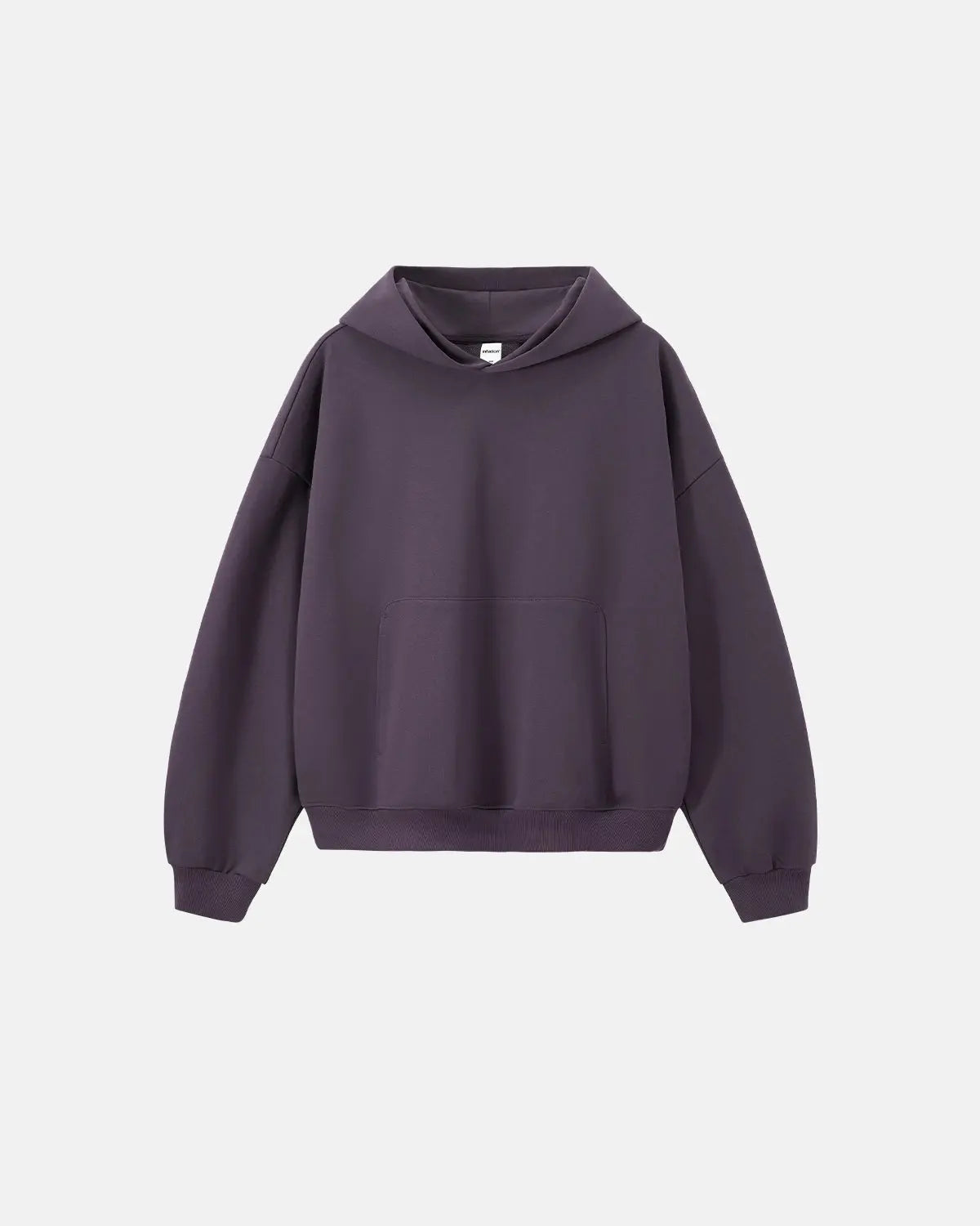Blank boxy fit French terry hoodie by INFLATION, showing the relaxed fit and soft fabric in a neutral color.