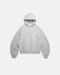 Grey cropped fleece hoodie by Flation Streetwear, featuring a cozy, stylish design with a hood and relaxed fit.