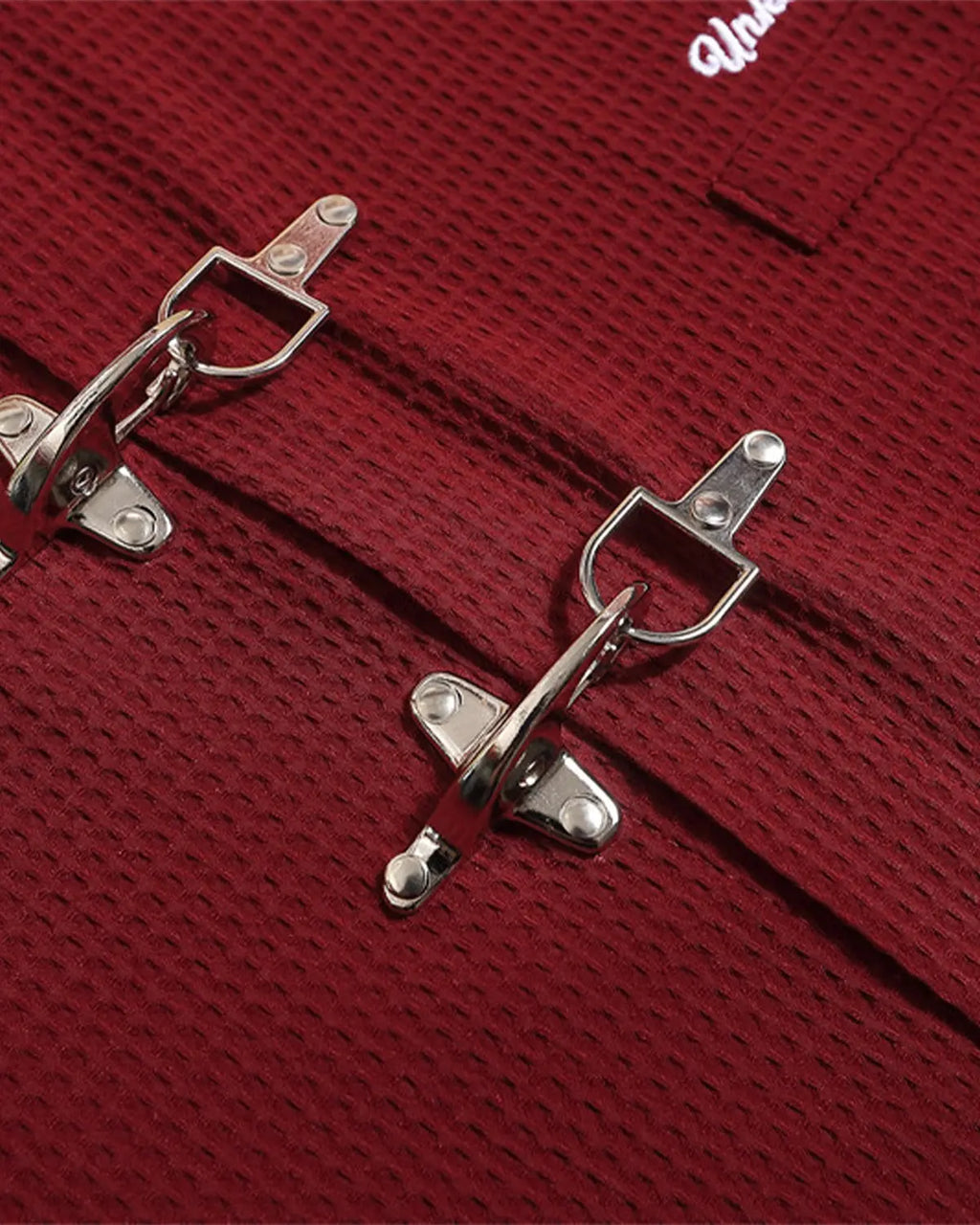 Inflation Waffle Shirt with metal clasp detail, casual streetwear shirt featuring textured fabric and modern design.