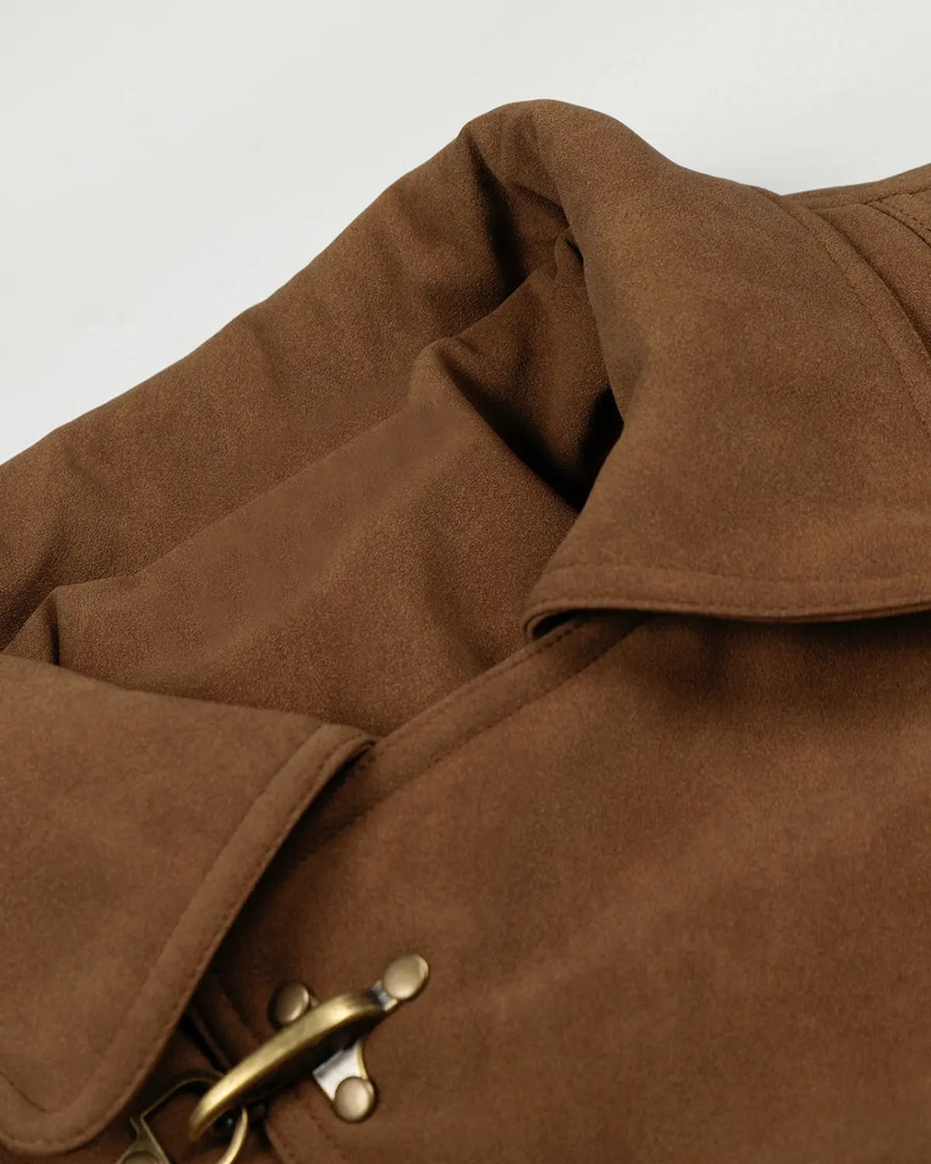 Inflation Horse Embroidery suede padded jacket with clasp closure, featuring embroidery details and a stylish streetwear design.