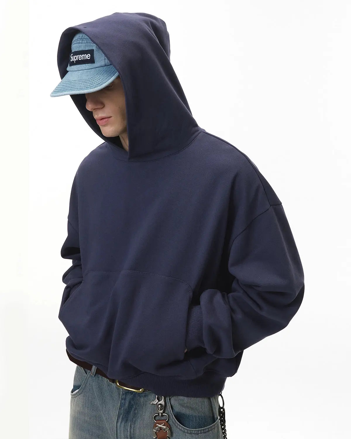 Blank boxy fit French terry hoodie from INFLATION Streetwear, featuring a relaxed fit and casual style in soft fabric.