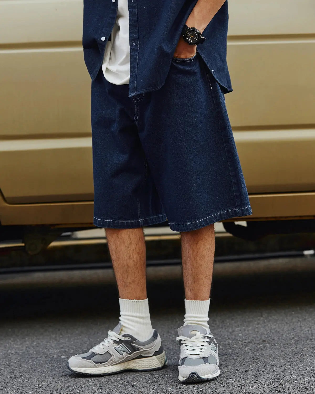 Flation Vintage Straight Washed Jorts, denim pants with a casual fit and distressed wash, displayed on a plain background.