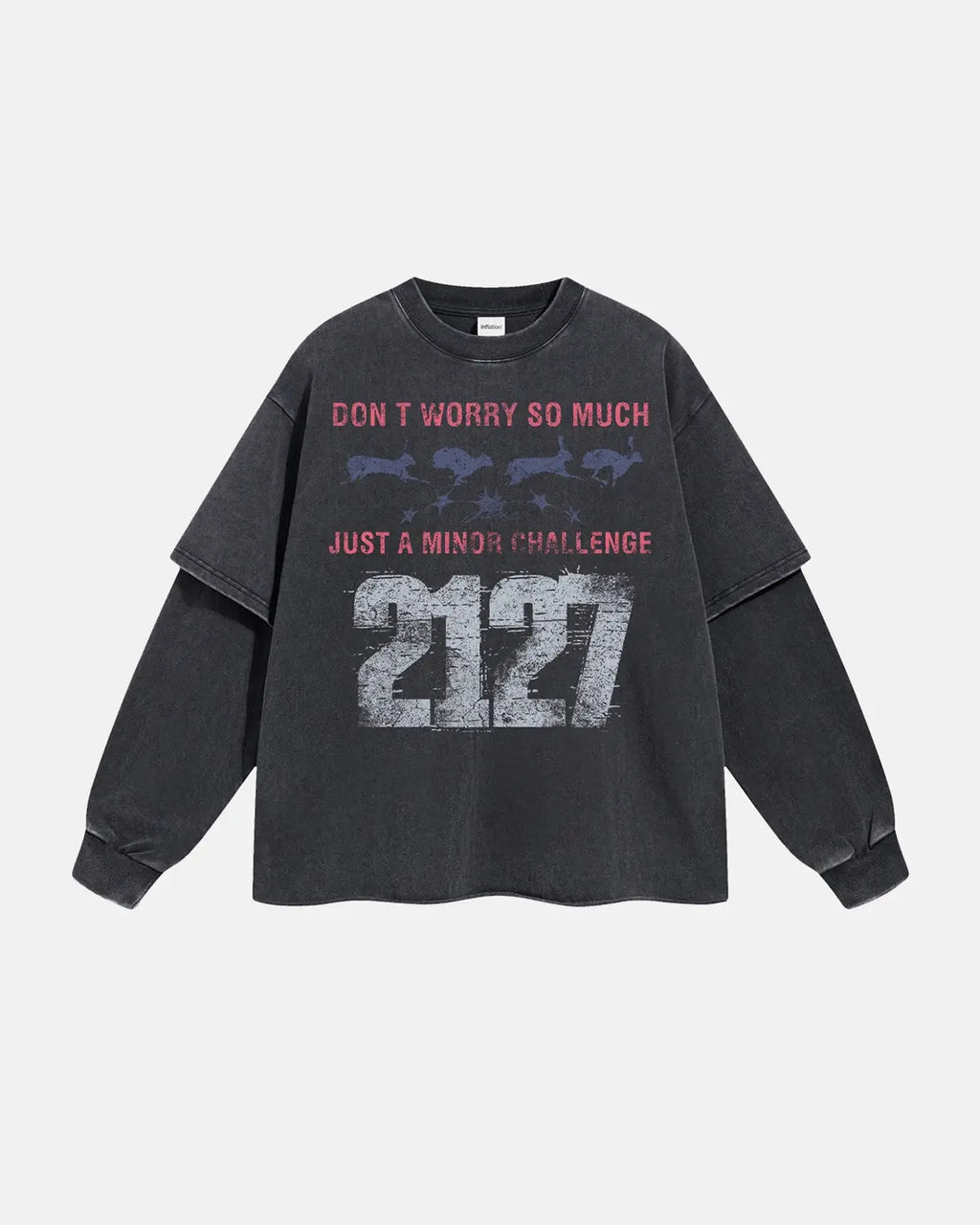 Black acid wash layered T-shirt by INFLATION Streetwear, featuring a relaxed fit and distressed fabric details.
