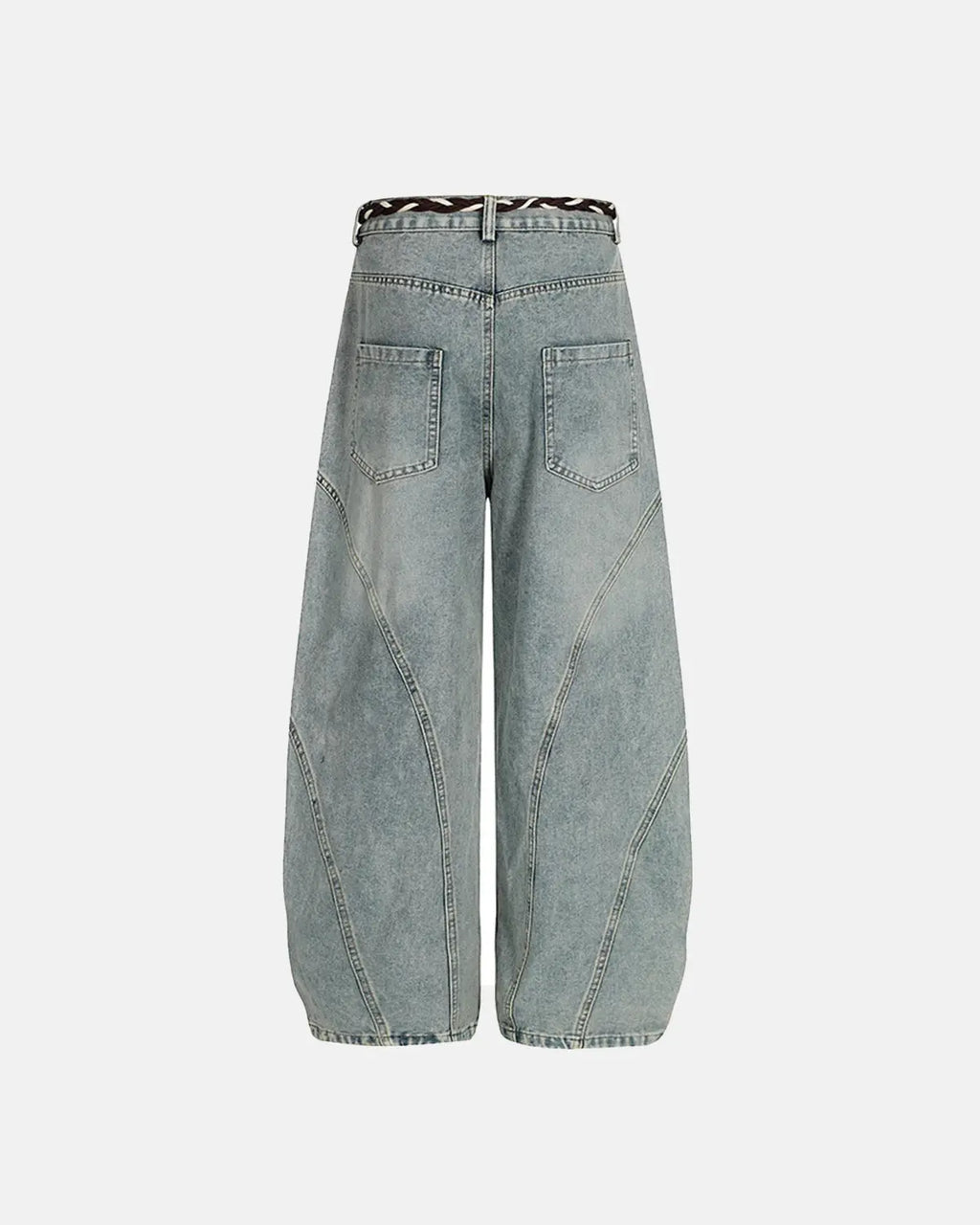 Flation Acid Wash Stitching Baggy Jeans with distressed detailing and relaxed fit, showcasing trendy streetwear style.