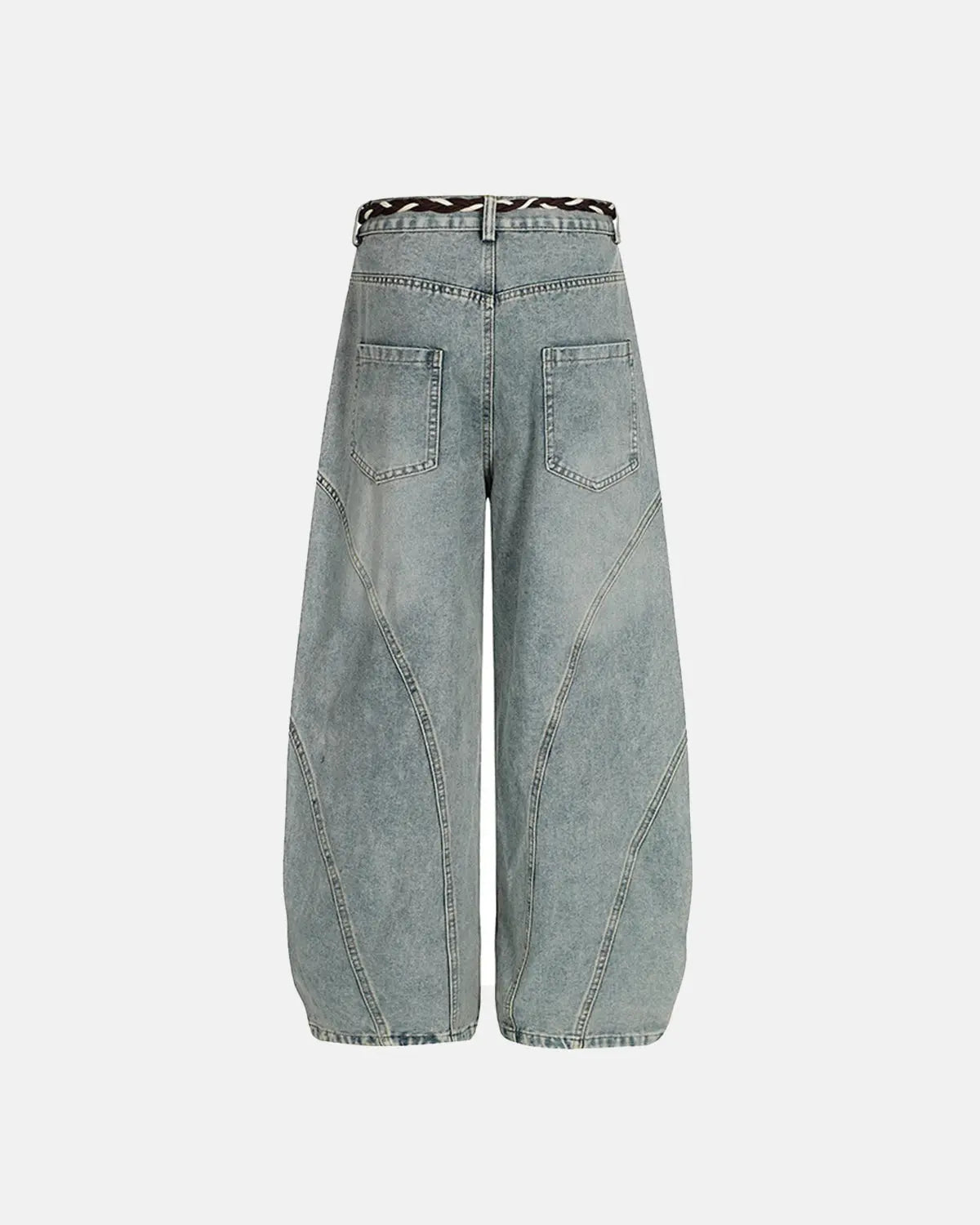 Flation Acid Wash Stitching Baggy Jeans with distressed detailing and relaxed fit, showcasing trendy streetwear style.