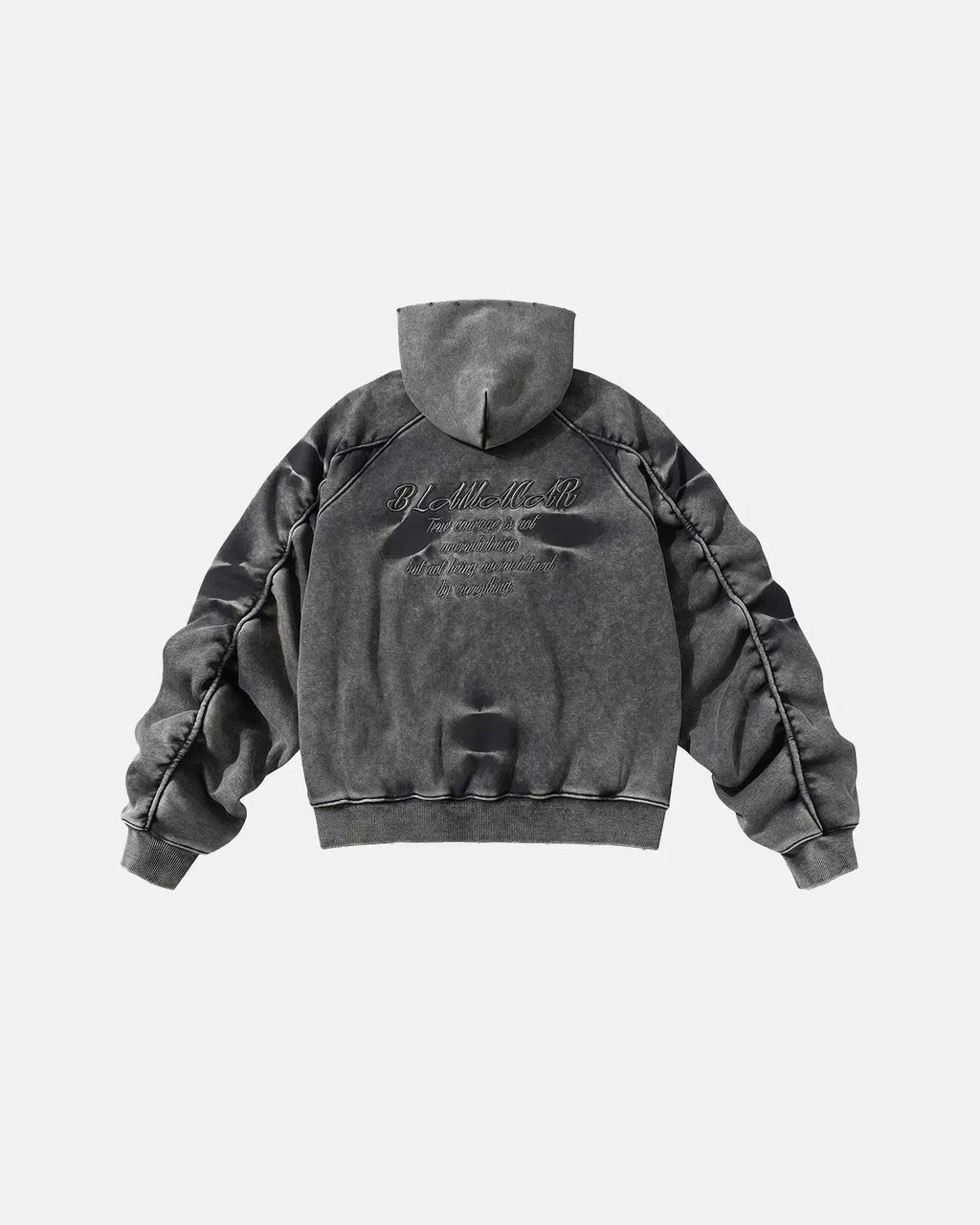 Acid Washed Embroidery Zip Up Hoodie by INFLATION Streetwear, featuring a front zipper, embroidered details, and a casual fit.